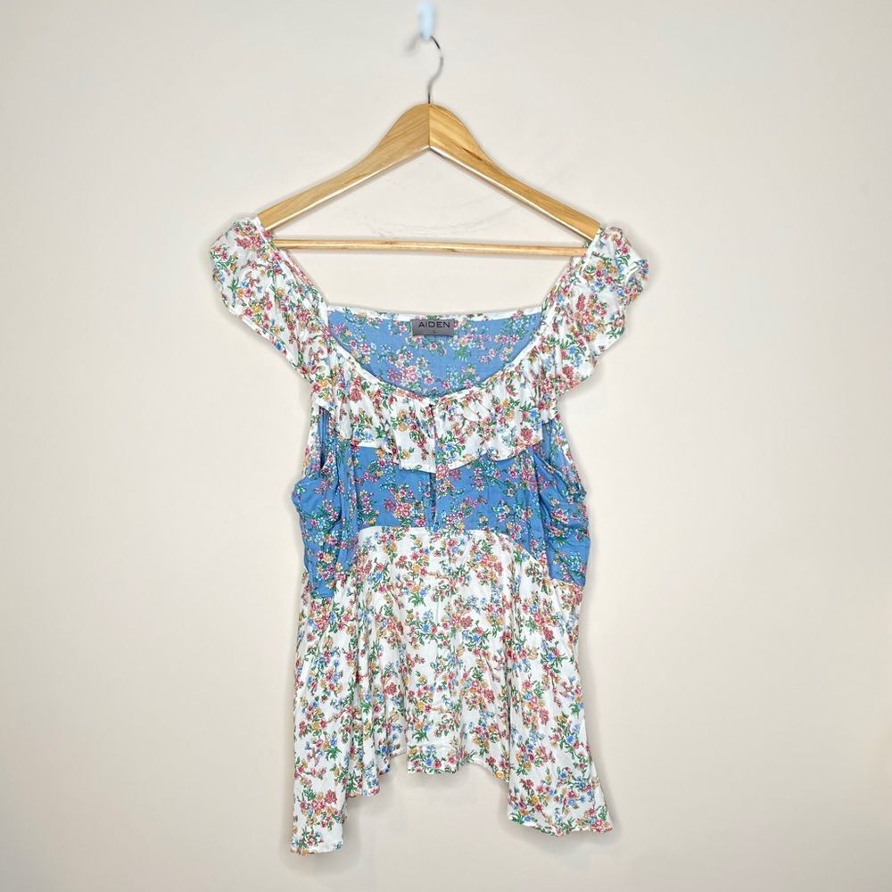 AIDEN Floral Ruffled Detail Tank